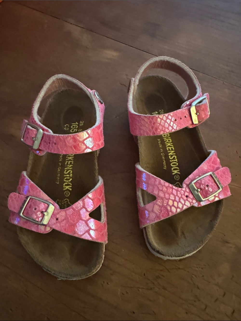 Birkenstock Kids Pink Iridescent Snake-Print Adjustable Sandals